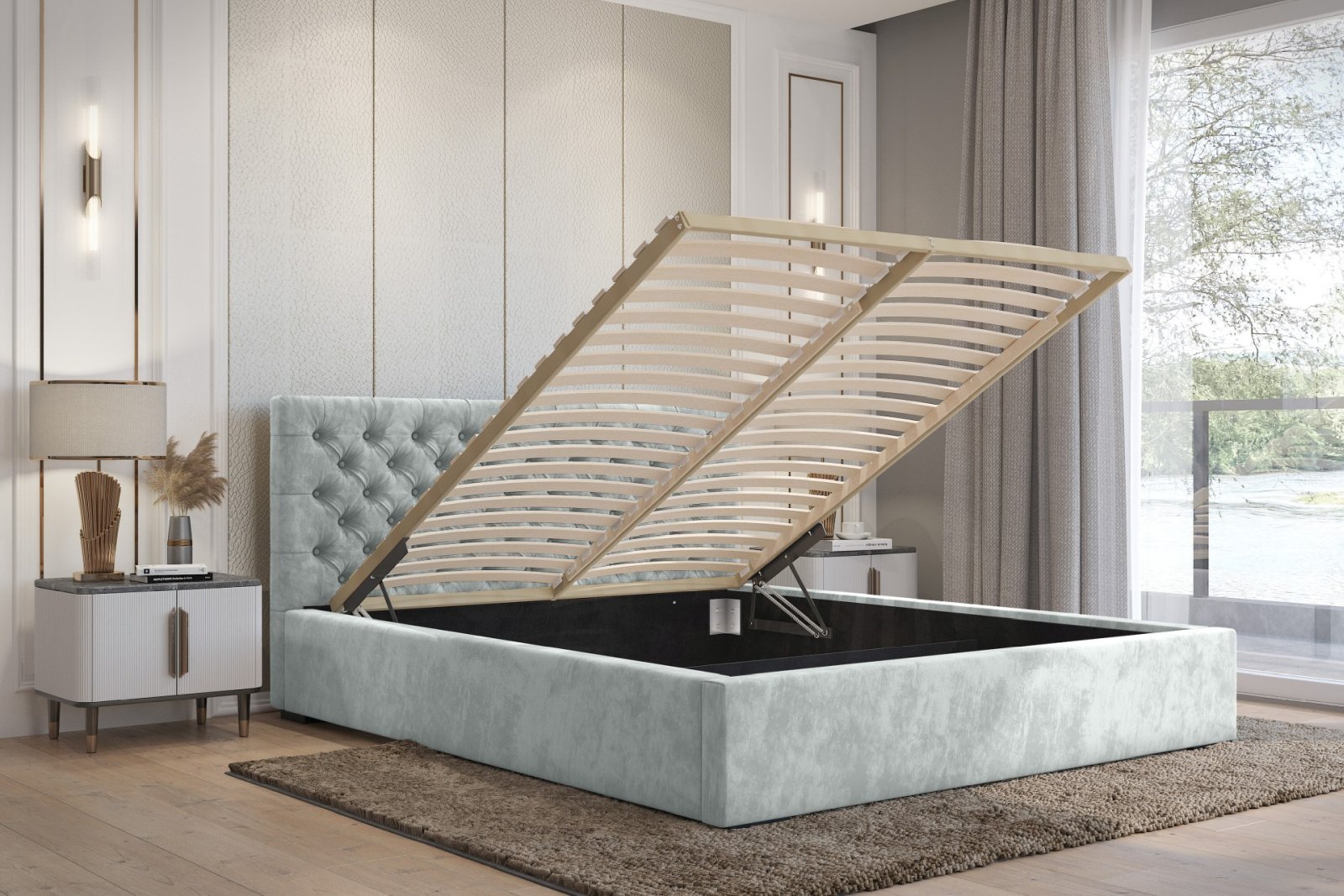Polsterbett Sento-I Samtstoff 140x200 mit Holzrahmen Magic Velvet 2247