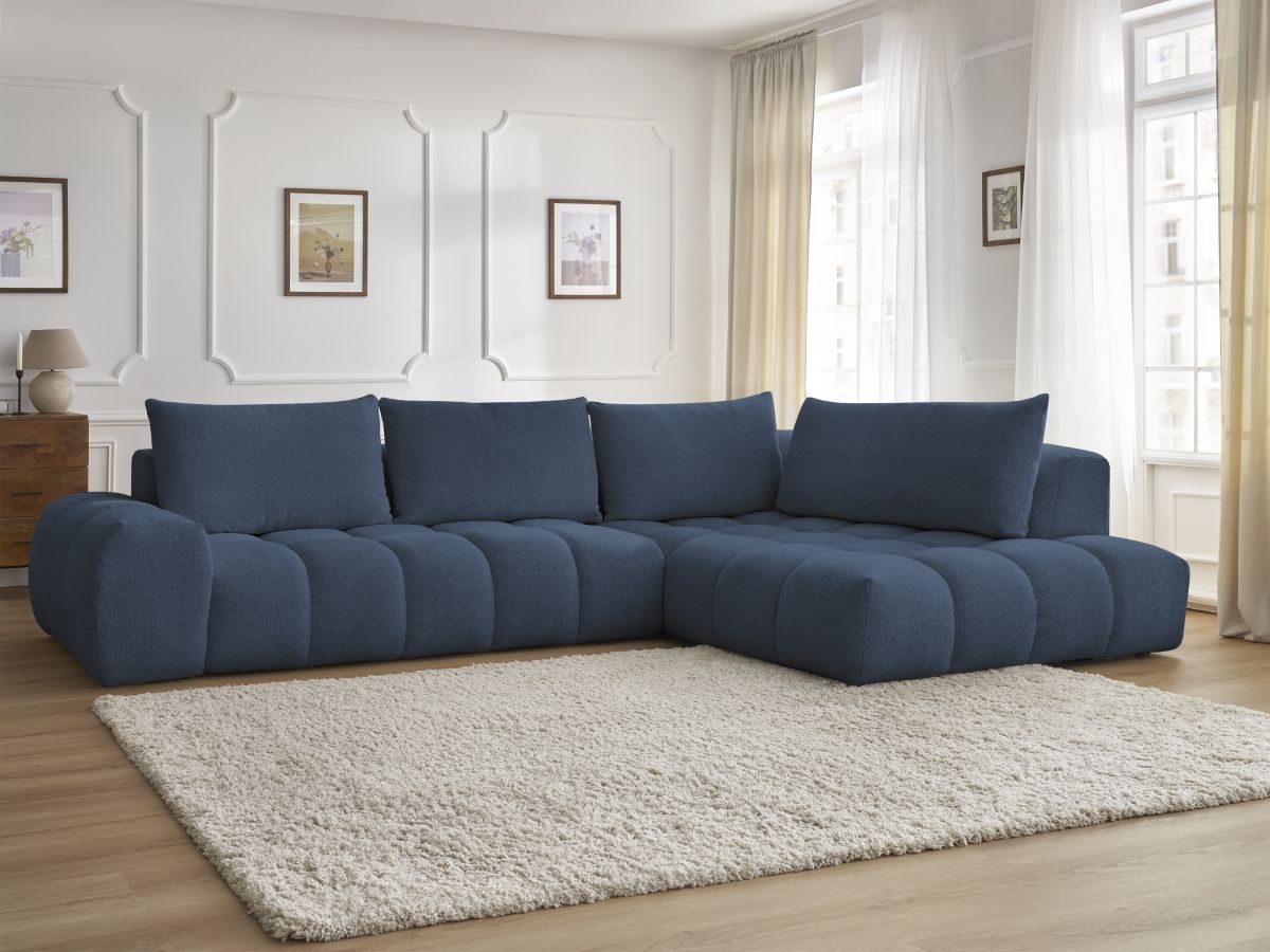 Bobochic Everest Ecksofa, 4 Kissen Melange-Stoff Dunkelblau Ecke rechts