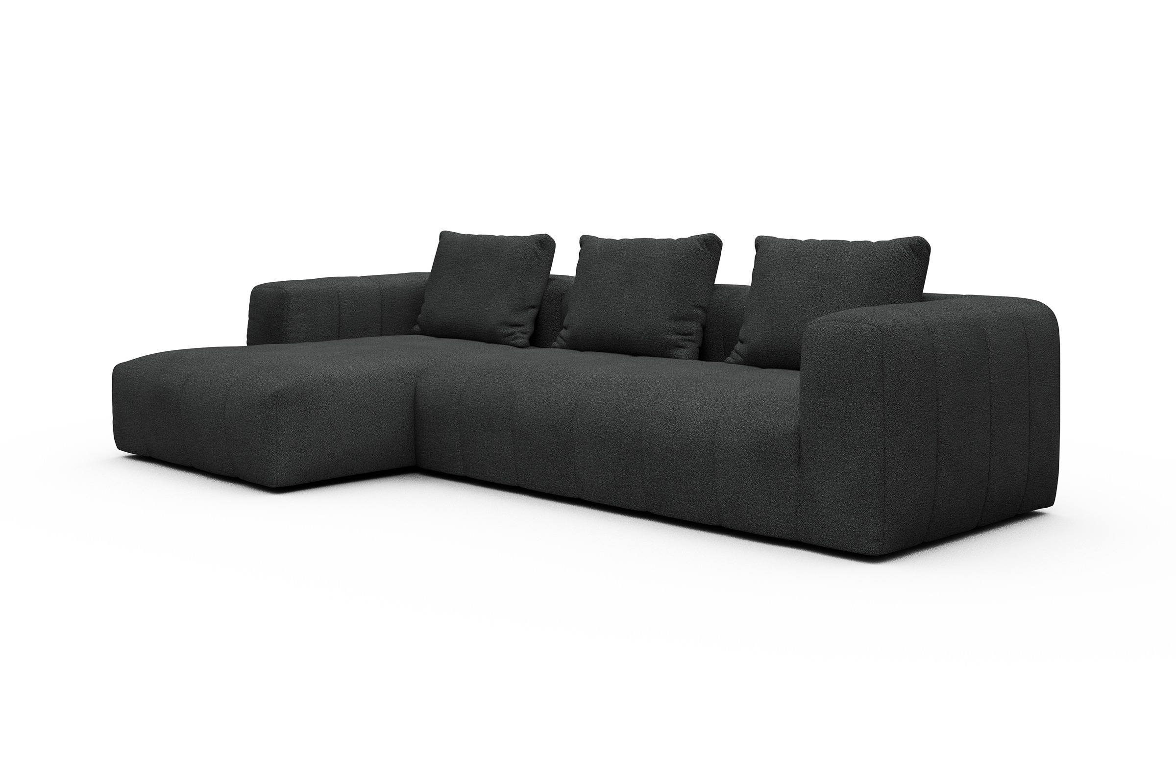 Ecksofa Hugo 2,5-Sitzer Armlehne rechts mit Chaiselongue Boucle-Charcoal