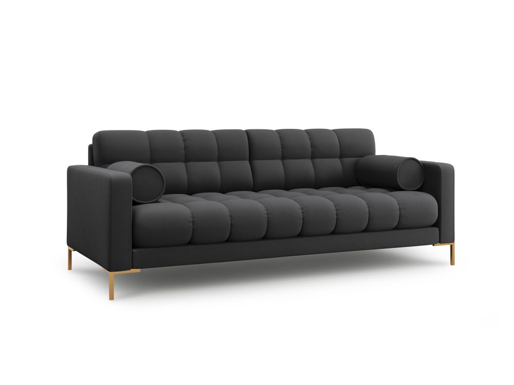 Cosmopolitan Design Sofa Bali 3-Sitzer Strukturierter Stoff Neve Dunkelgrau Beine Gold
