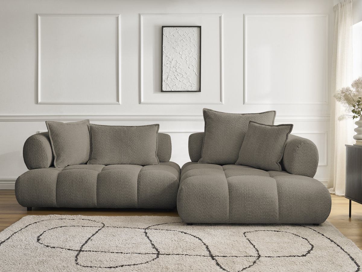 Bobochic Alya Ecksofa Bouclé-Stoff Taupe Ecke rechts