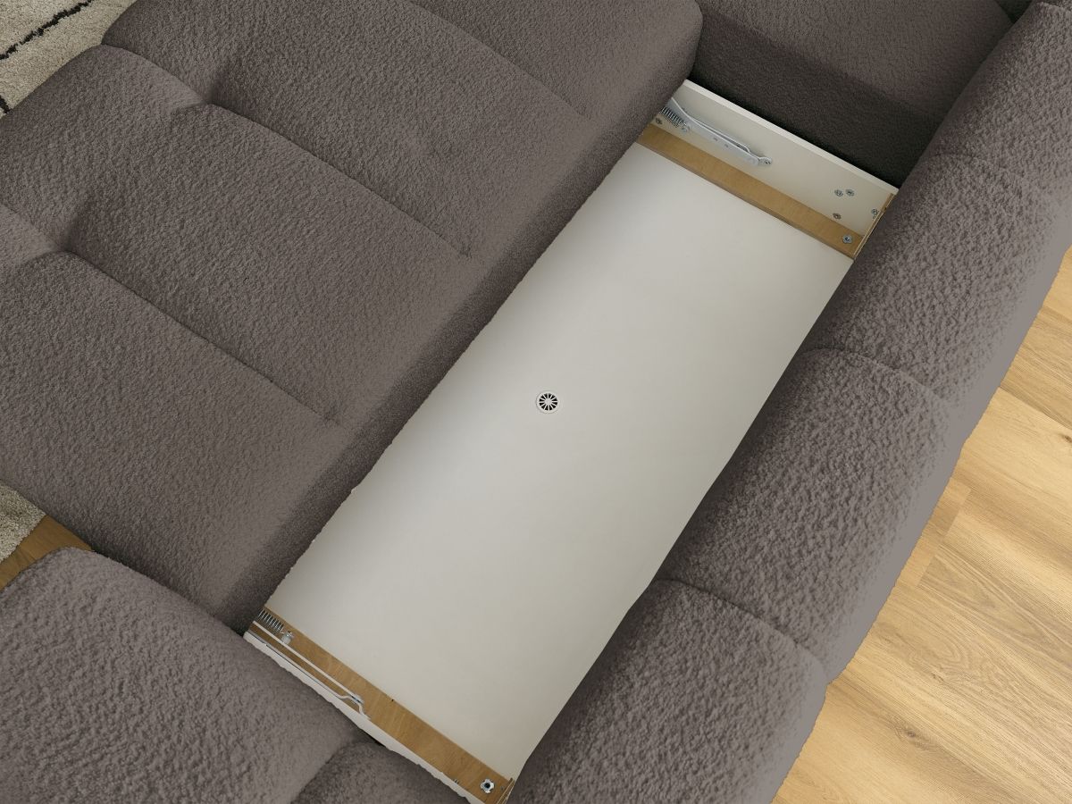 Bobochic Fuji Ecksofa mit Schlaffunktion und Bettkasten 282 × 204 cm Bouclé-Stoff Braun Ecke links