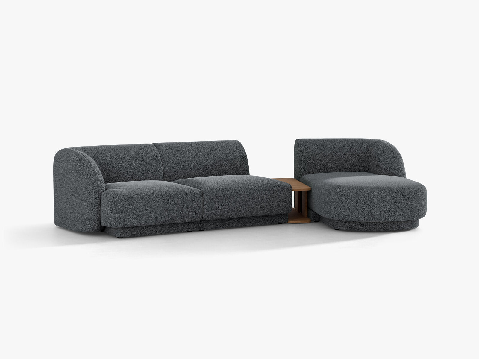 Micadoni Modulares Sofa Miley mit Recamiere 3-Sitzer Rechts Boucle Baloo Dunkelgrau