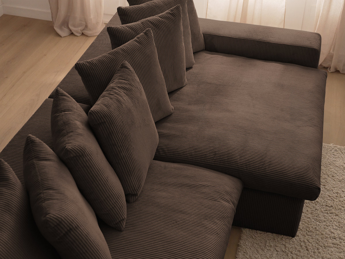 Bobochic Enore Ecksofa mit Pouf Cordsamt Braun Ecke rechts