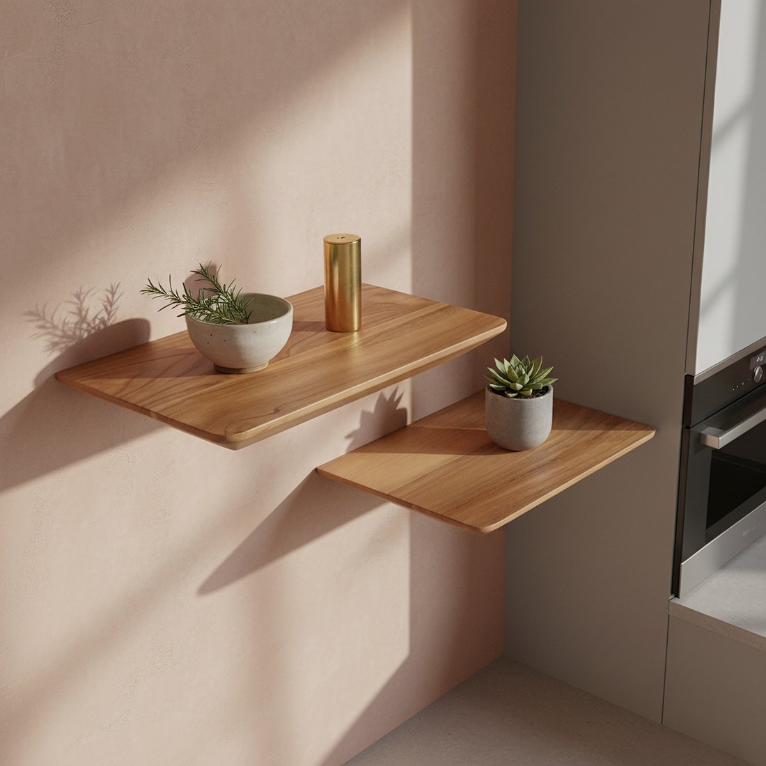 Raw Materials Craftsman Wandregal aus Teakholz 2er-Set 25cm