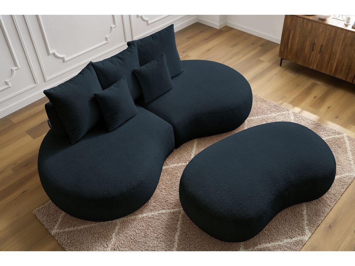 Bobochic Saint-germain Sofa 5-Sitzer mit Pouf Bouclé-Stoff Dunkelblau