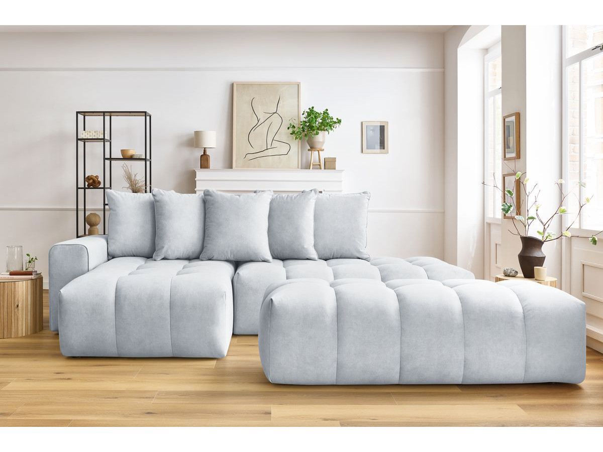 Bobochic Mont-blanc Ecksofa mit Pouf Samt Hellgrau Ecke links