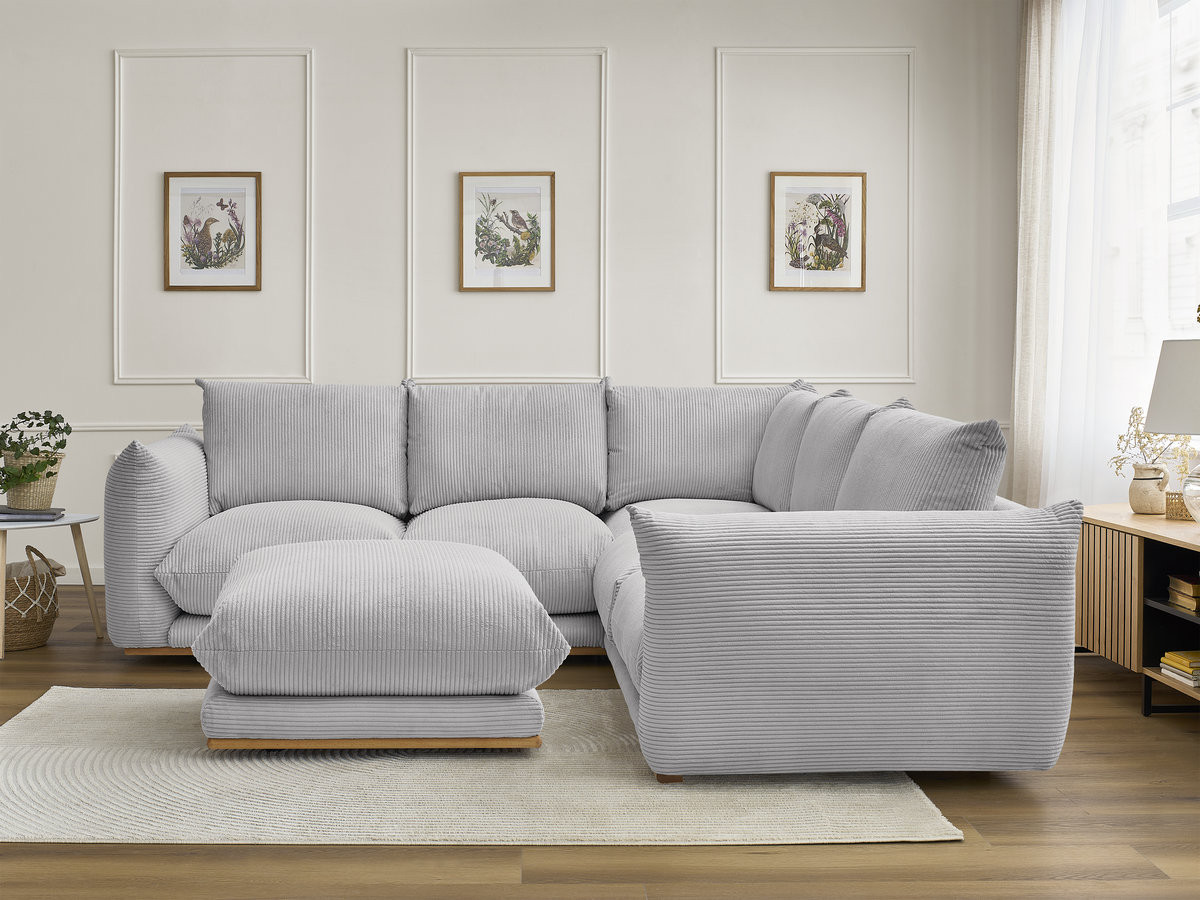 Bobochic Ernest Ecksofa mit Pouf Cordsamt Hellgrau