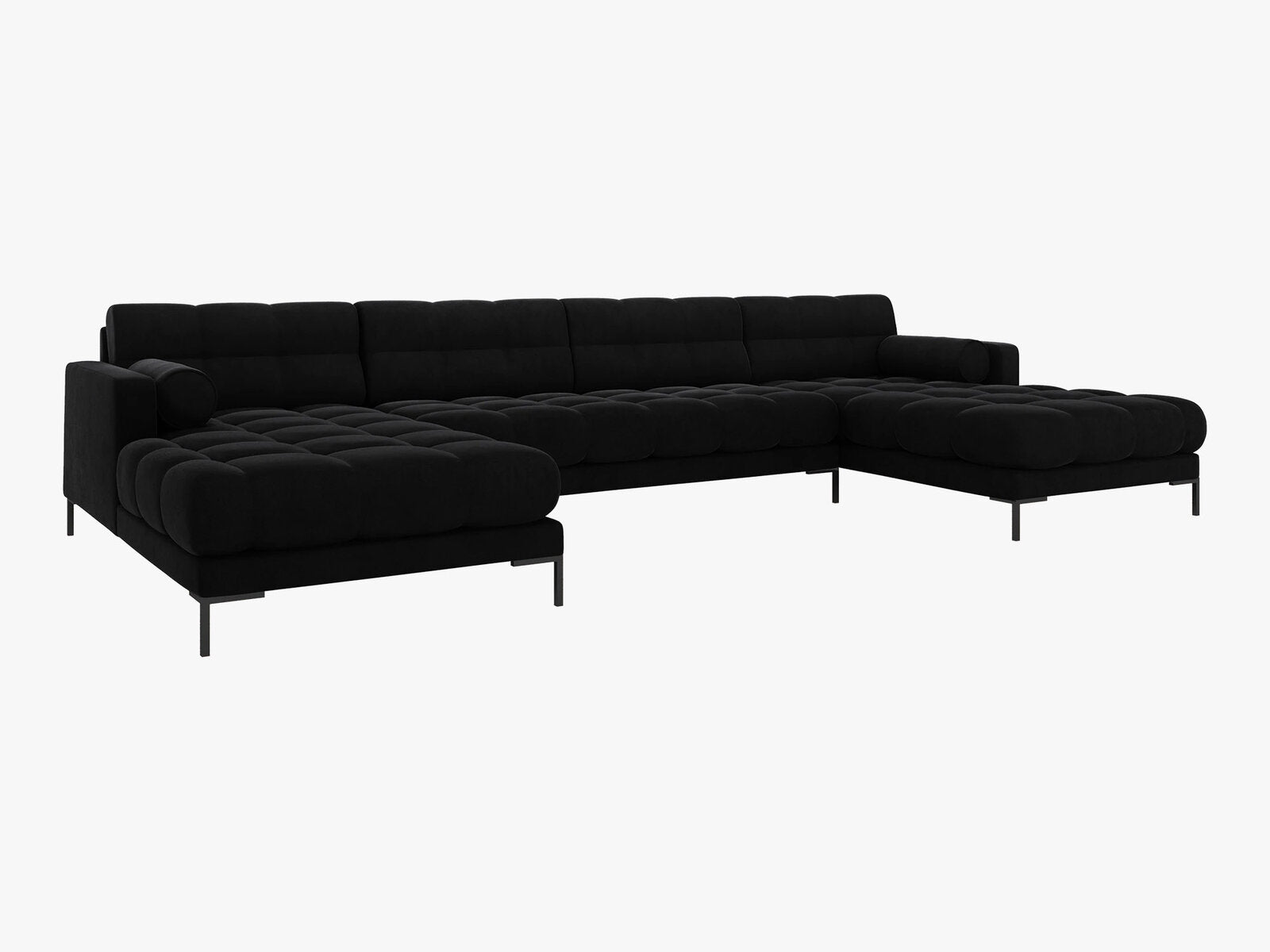 Micadoni Panorama-Sofa Mamaia 6-Sitzer Samt Bluvel Schwarz schwarze Beine