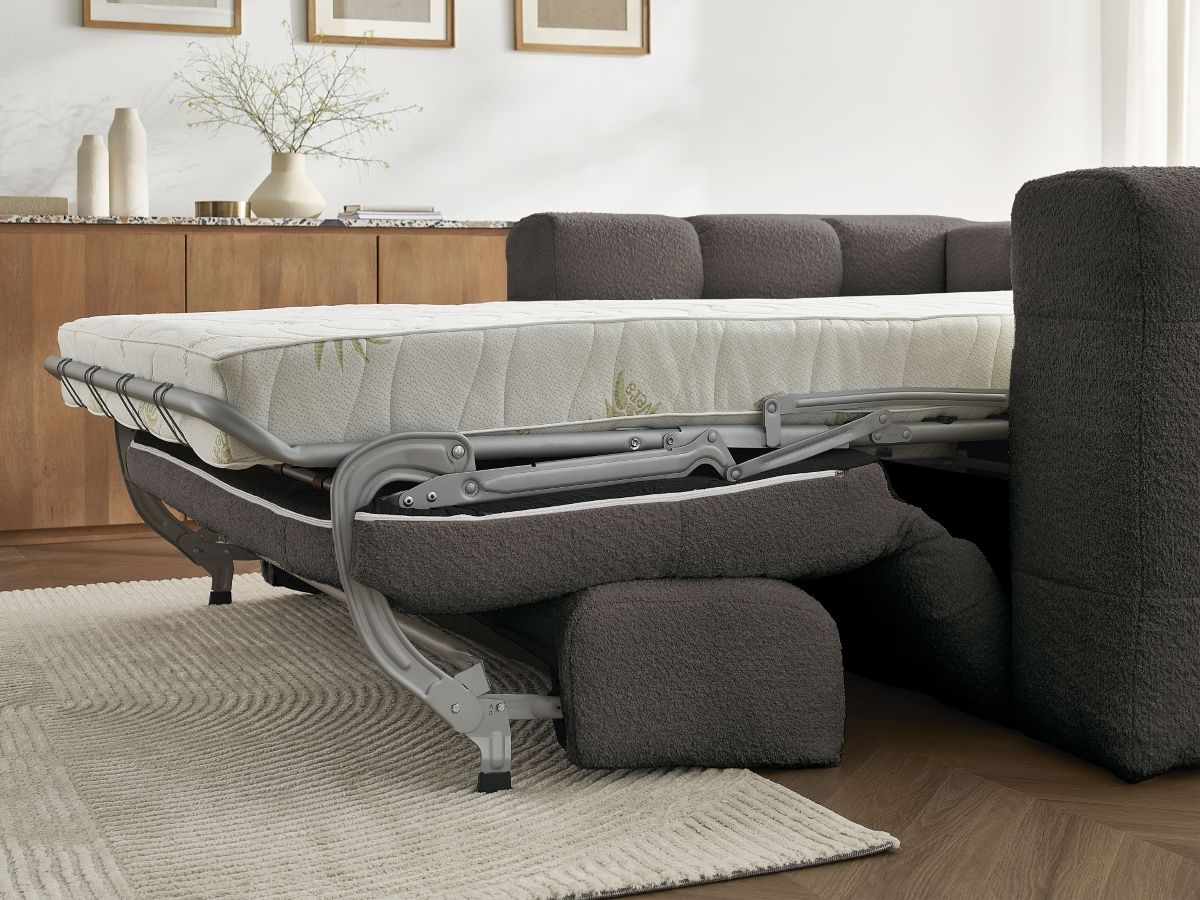 Bobochic Cloud Schlafsofa 3-Sitzer Bouclé-Stoff Braun