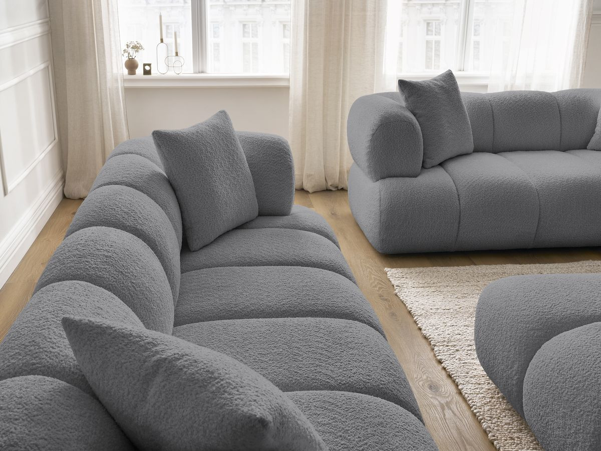 Bobochic Pamira Sofa 5-Sitzer mit Pouf Bouclé-Stoff Dunkelgrau