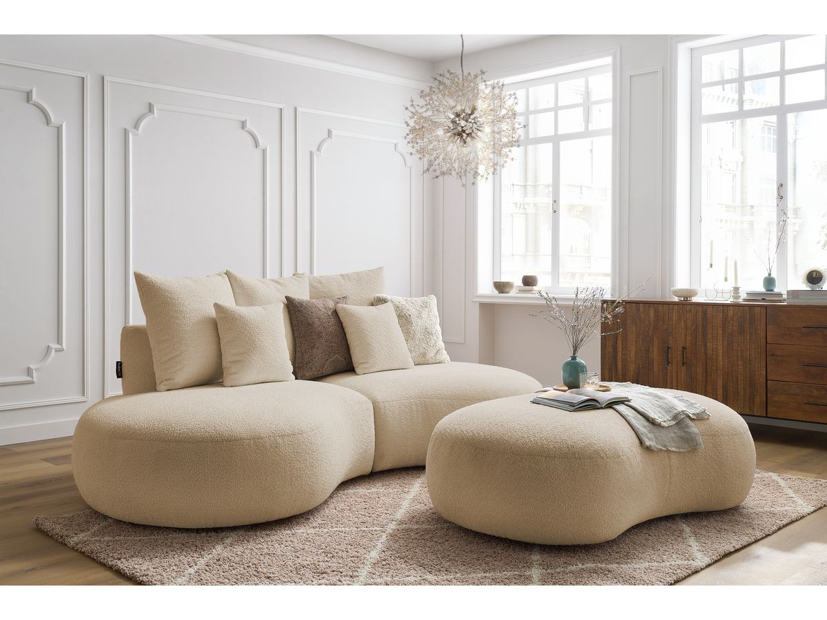 Bobochic Saint-germain Sofa 5-Sitzer mit Pouf Bouclé-Stoff Beige