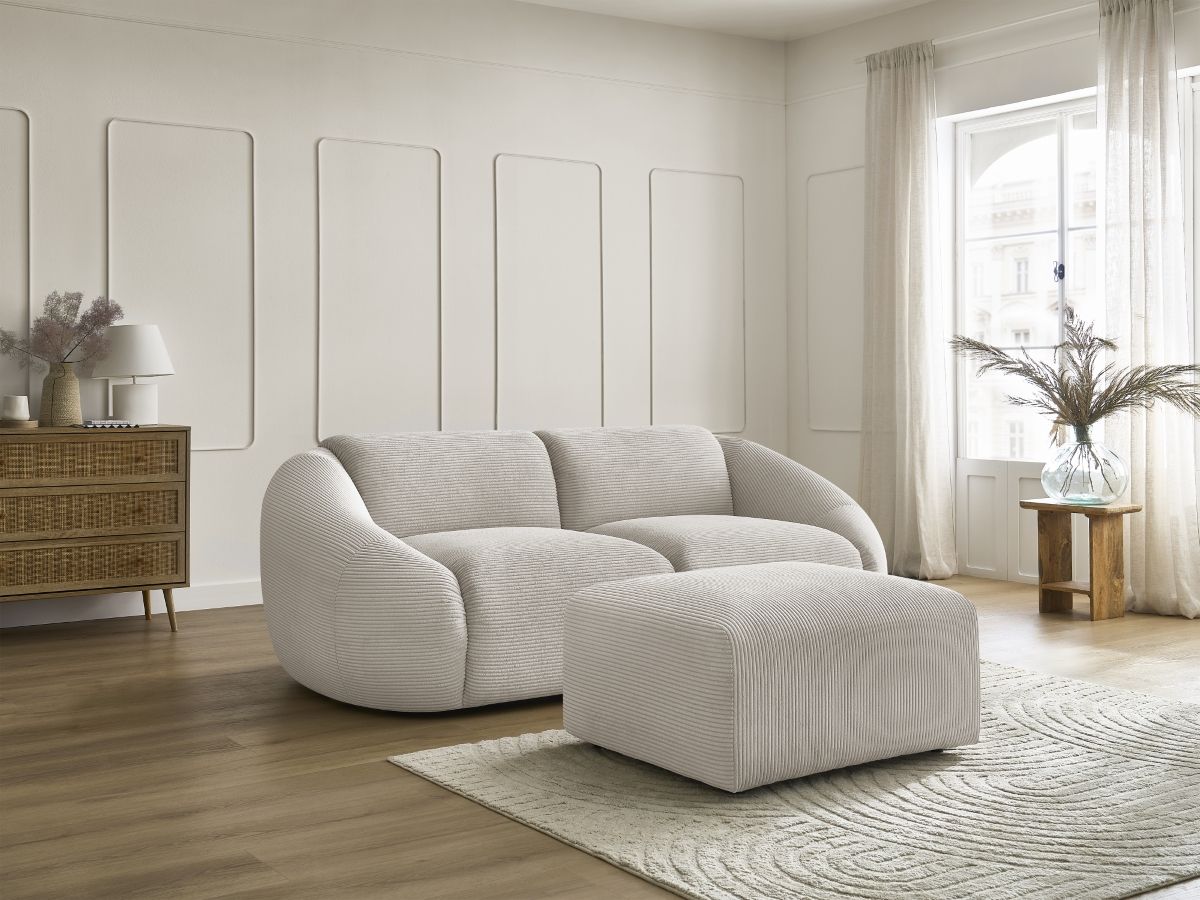 Bobochic Tina Sofa 3-Sitzer mit Pouf Cordsamt Beige