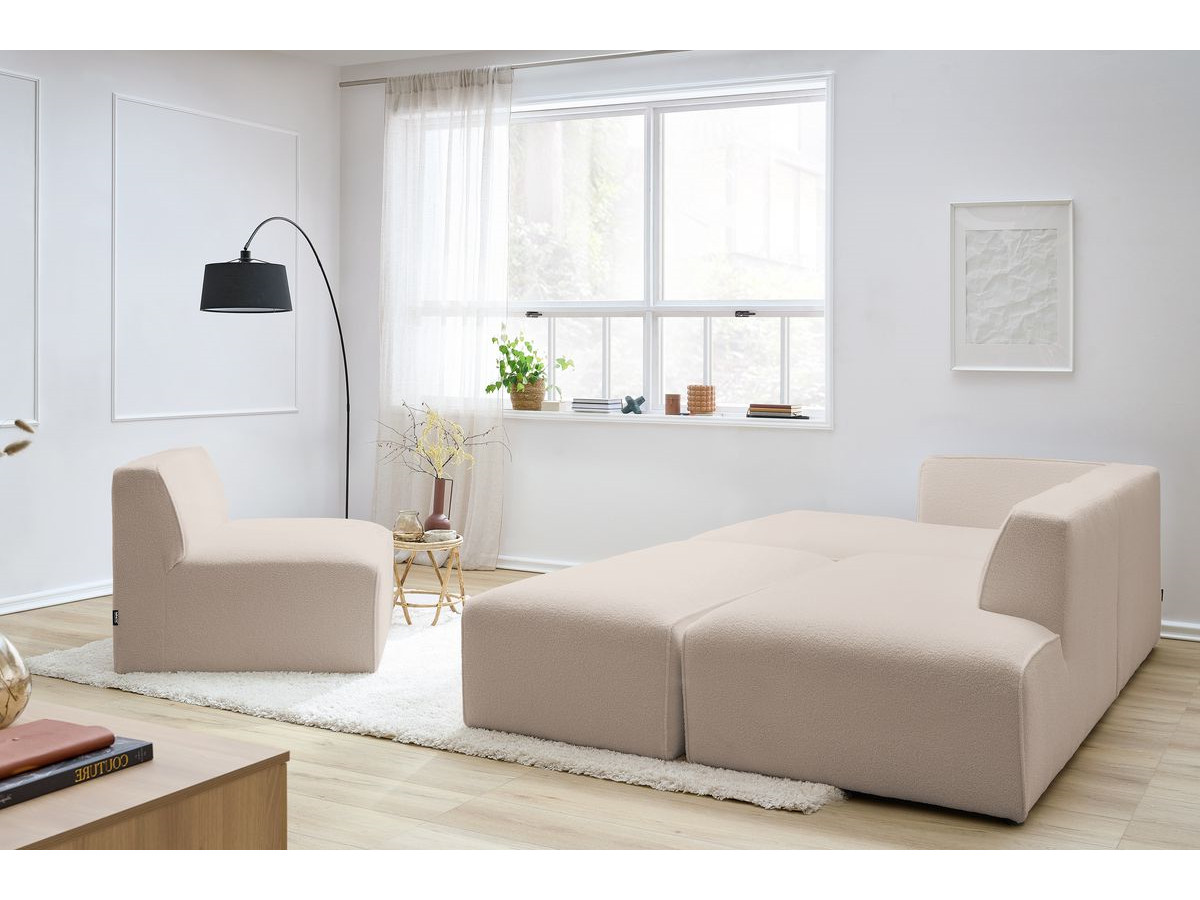 Bobochic Megeve Ecksofa mit Pouf Bouclé-Stoff Beige Ecke links