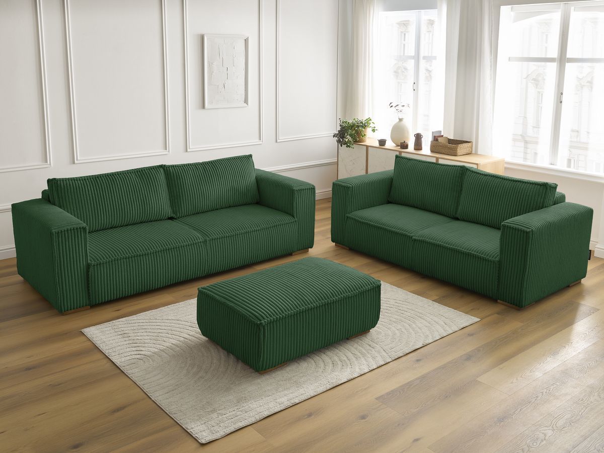 Bobochic Chelsea Sofa 6-Sitzer mit Pouf Breitcord weich Grün