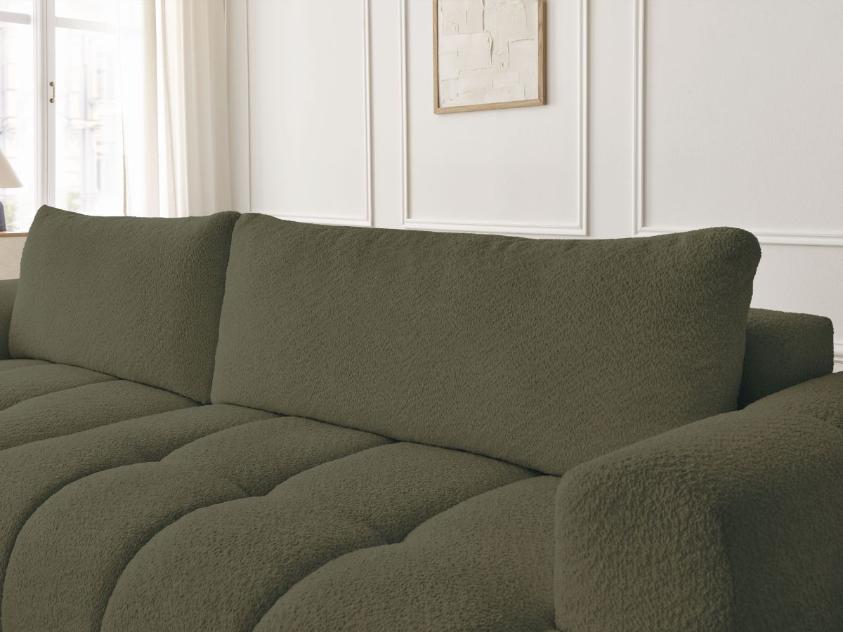 Bobochic Fuji Ecksofa mit Schlaffunktion und Bettkasten 292 × 160 cm Bouclé-Stoff Grün Ecke links