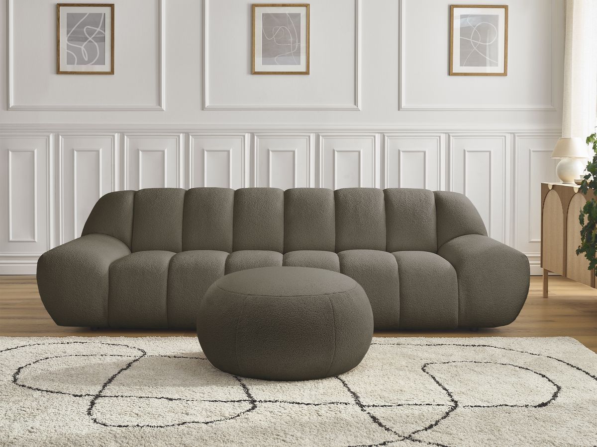 Bobochic Hayden Sofa 4-Sitzer mit Pouf Bouclé-Stoff Braun