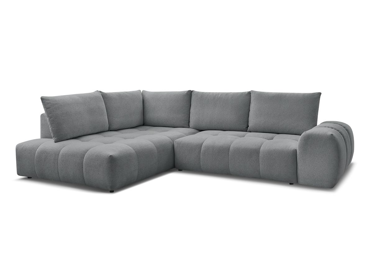 Bobochic Everest Ecksofa mit Schlaffunktion und Bettkasten 320 × 212 cm, 5 Kissen Melange-Stoff Dunkelgrau Ecke links