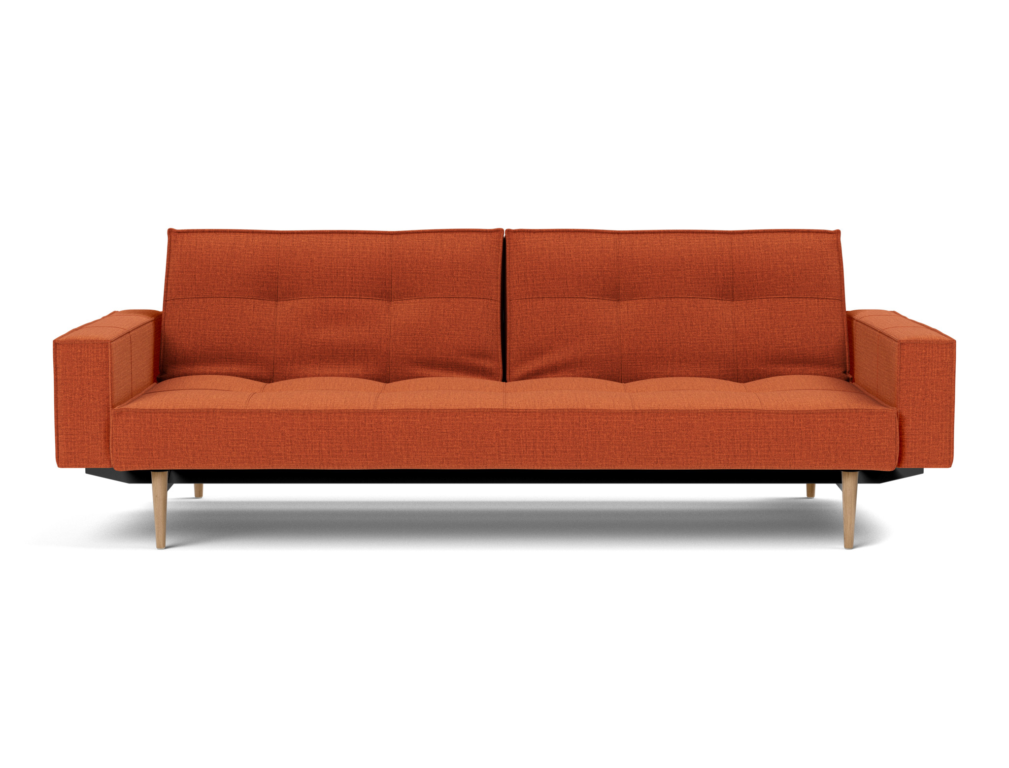 Schlafsofa Splitback mit Armlehnen Chenille Esina 412-Rust-Orange Beine Styletto Eiche hell