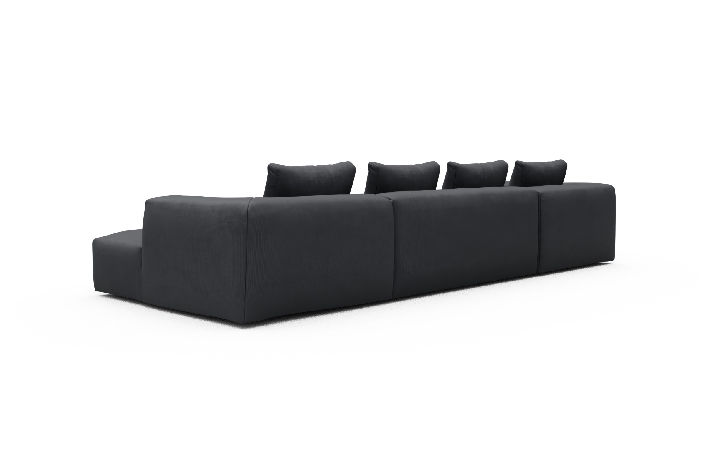 Wohnlandschaft Fred Relax-Ecke links mit 2-Sitzer und Chaiselongue rechts Kord Cordufine 308-Slate-Grey
