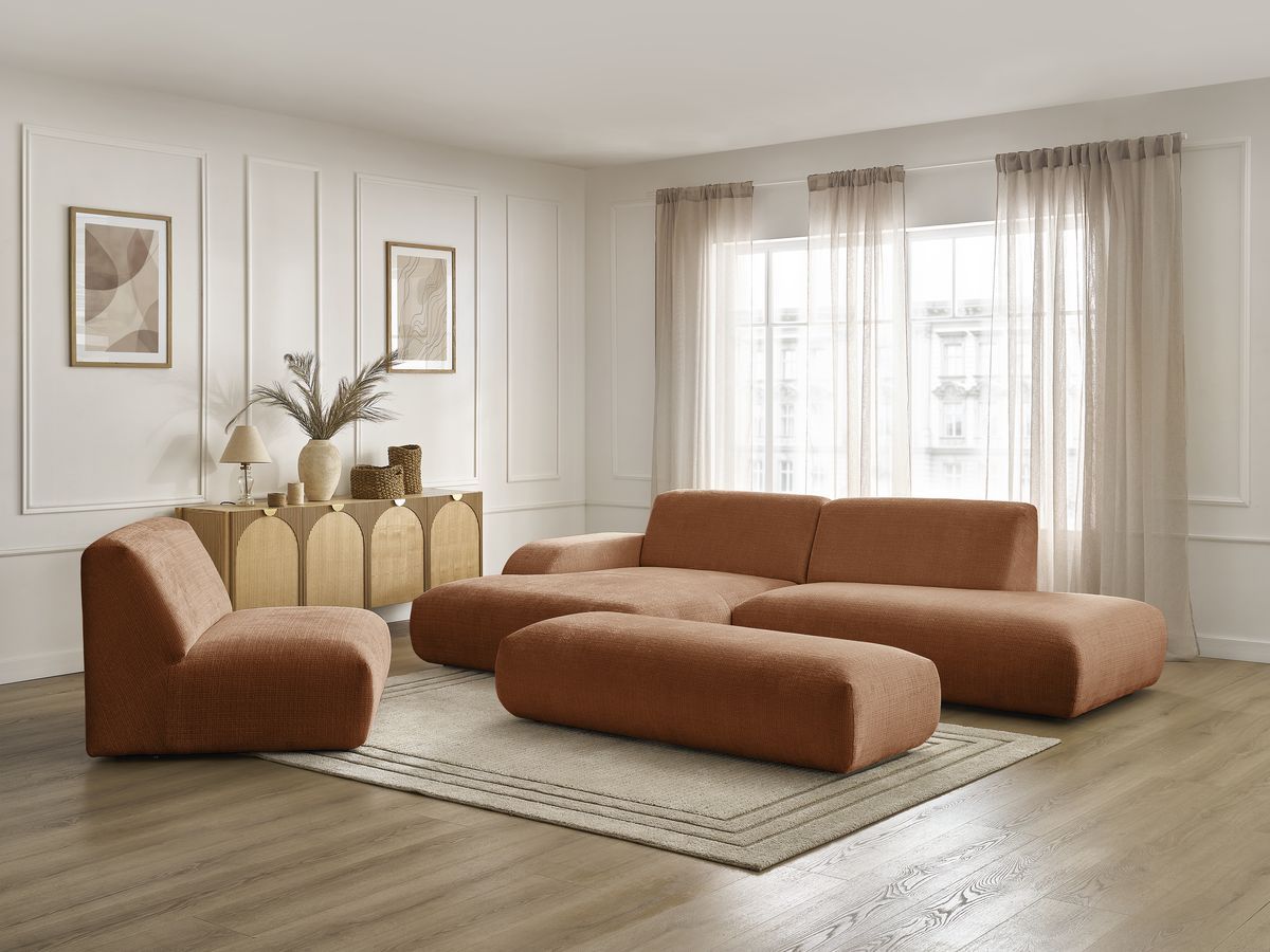 Bobochic Sirius Ecksofa mit Pouf 405 × 170 cm Strukturstoff Orange Ecke links