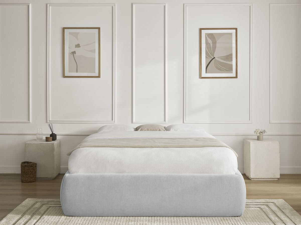 Bobochic Inera Bettgestell mit Bettkasten, ohne Kopfteil Stoff Hellgrau, Liegefläche 160 × 200 cm