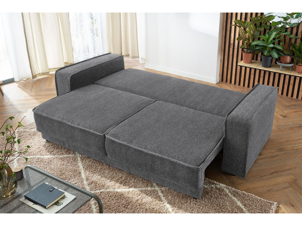 Bobochic Emile Schlafsofa 3-Sitzer mit Bettkasten Melange-Stoff Dunkelgrau
