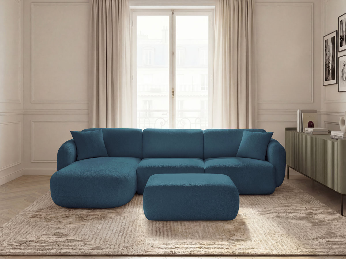 Bobochic Anda Ecksofa mit Pouf 292 × 163 cm Chenille Hellblau Ecke links