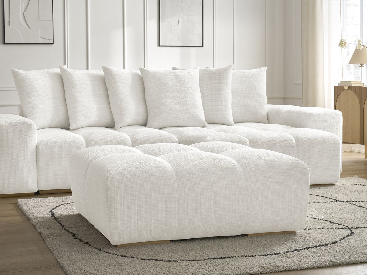 Bobochic Anakin Ecksofa mit Schlaffunktion und Bettkasten und Pouf Strukturstoff Weiß