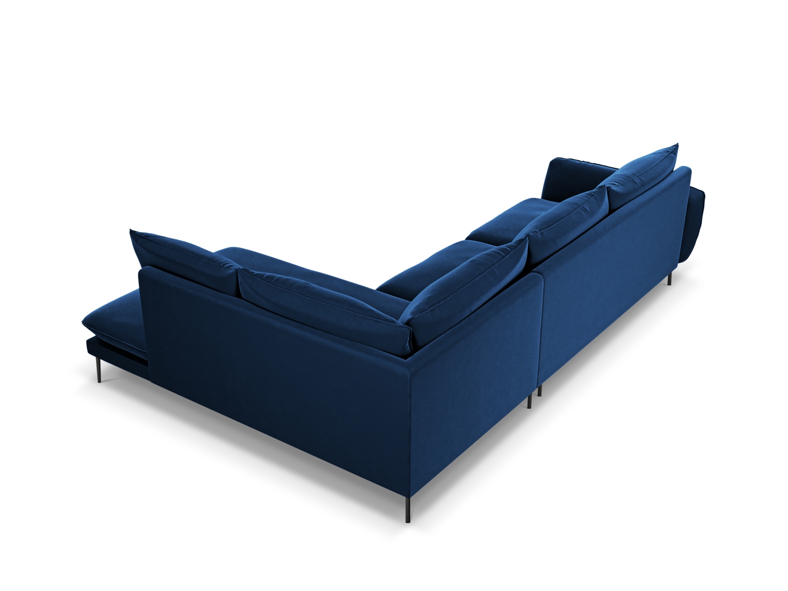 Cosmopolitan Design Ecksofa Vienna 6-Sitzer Samt Bluvel Königsblau Rechts Beine Schwarzes Metall