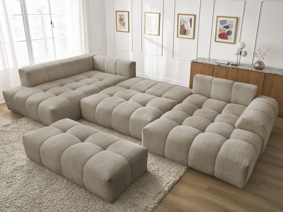 Bobochic Everest Wohnlandschaft mit Pouf, 14 Kissen Melange-Stoff Taupe Ecke rechts