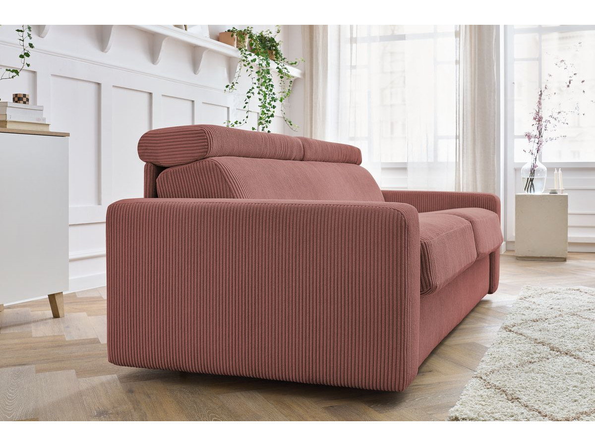 Bobochic Monaco Schlafsofa 3-Sitzer Cordsamt Rosa, Liegefläche 160 × 190 cm