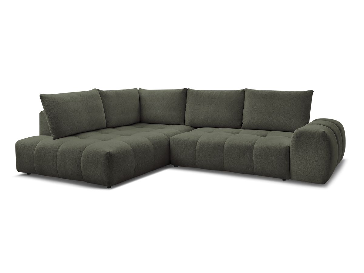 Bobochic Everest Ecksofa mit Schlaffunktion und Bettkasten 320 × 212 cm, 5 Kissen Melange-Stoff Grün Ecke links