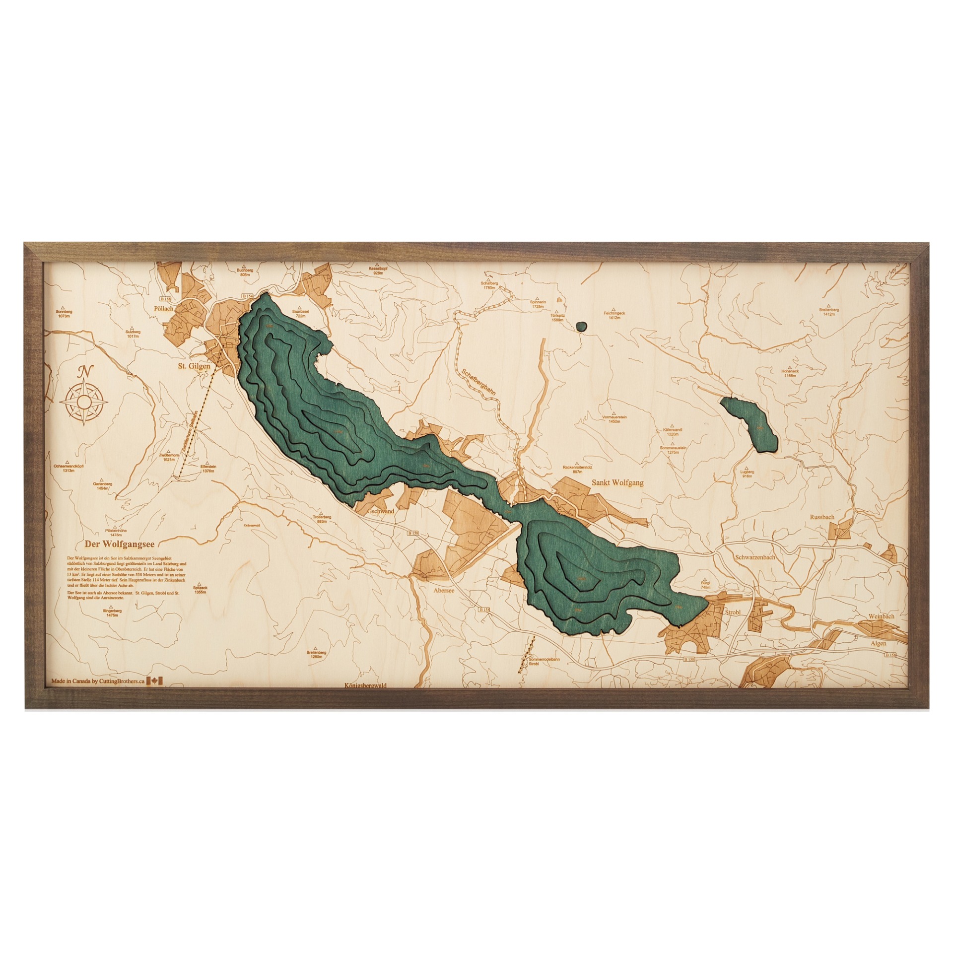 Cutting Brothers 3D Holz-Wandkarte Wolfgangsee 81x40.5 cm