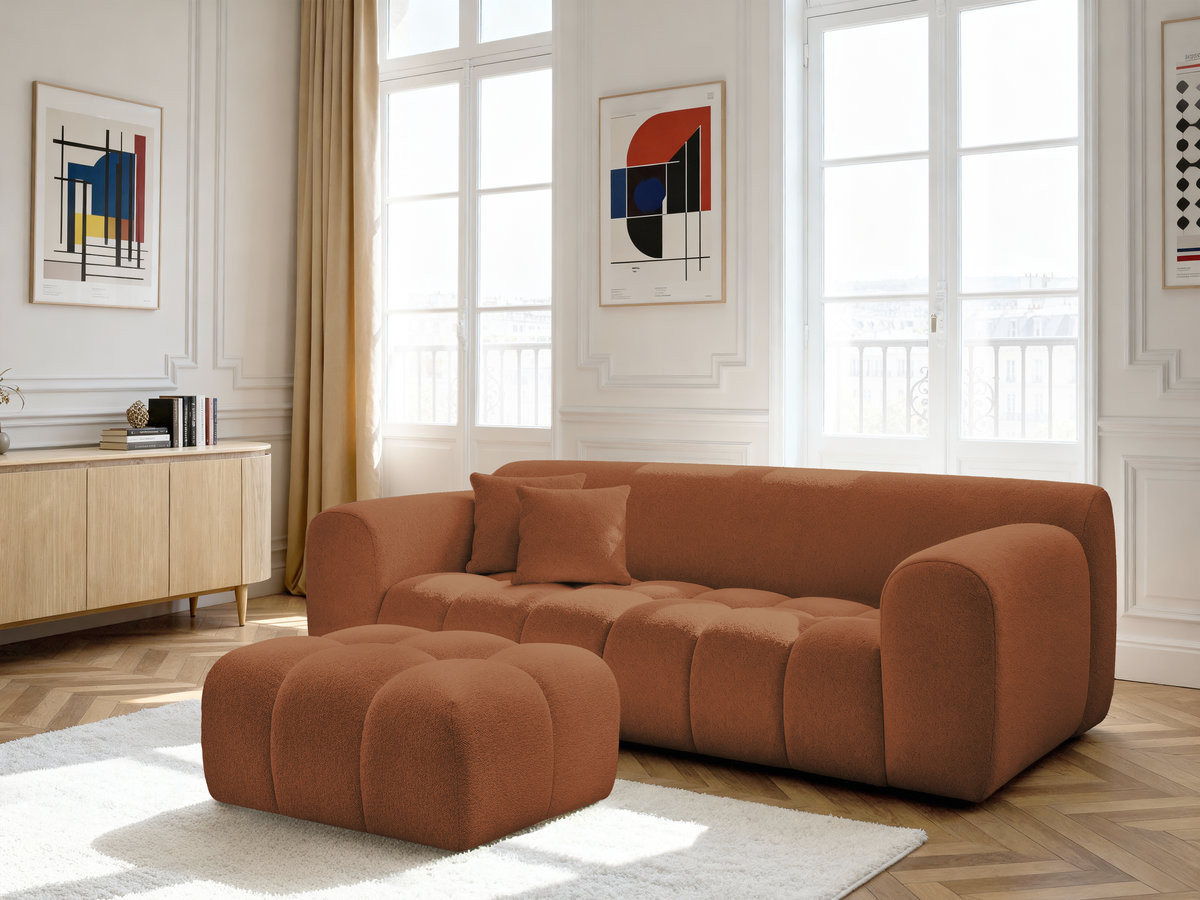 Bobochic Melisse Sofa 3-Sitzer mit Pouf Melange-Stoff Orange