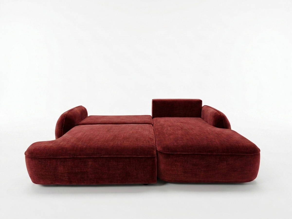 Bobochic Celeste Ecksofa mit Schlaffunktion und Bettkasten Stoff Rot Ecke rechts