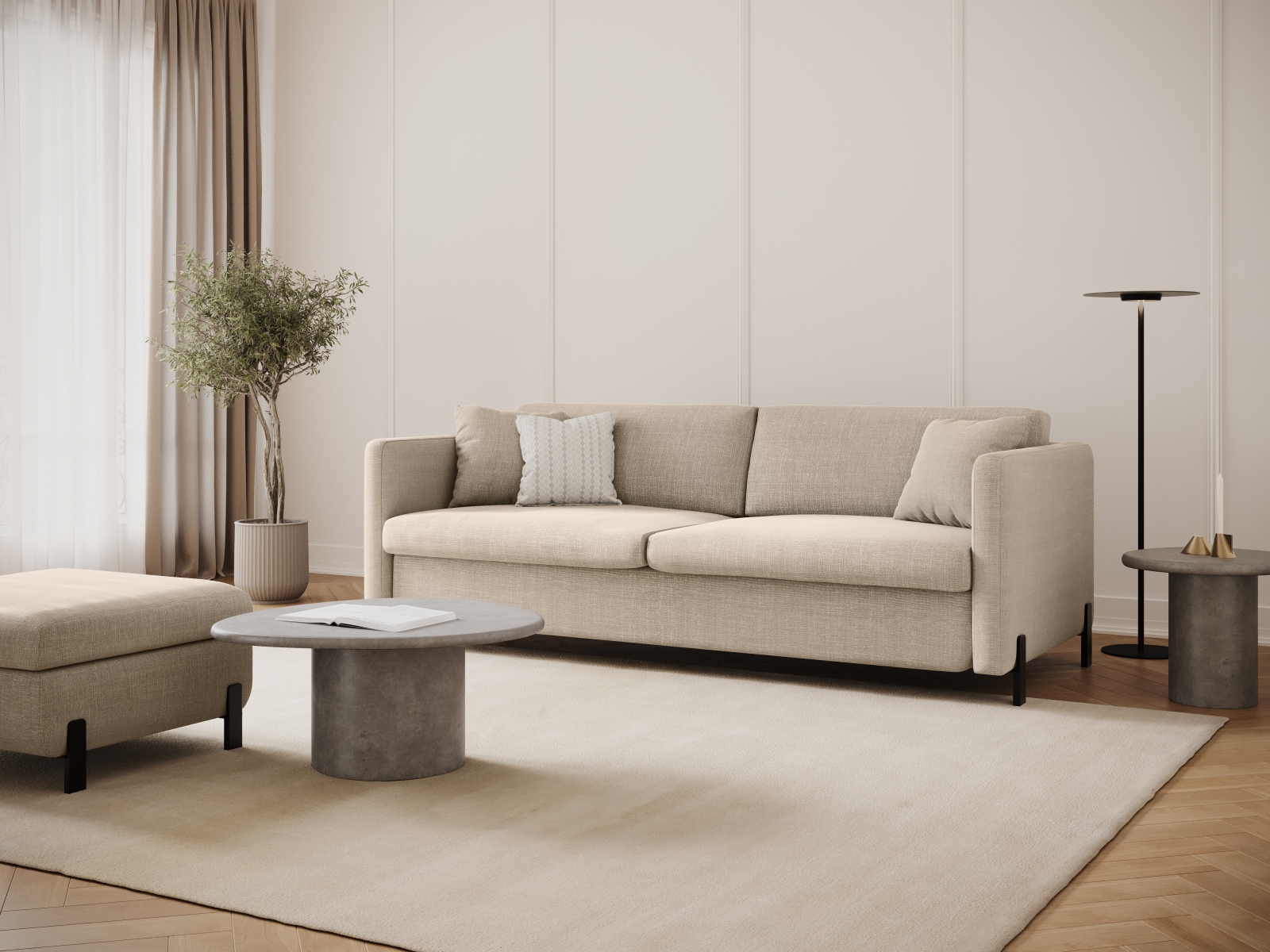 Micadoni Schlafsofa Gloria 3-Sitzer Strukturierter Stoff Beige 205x160