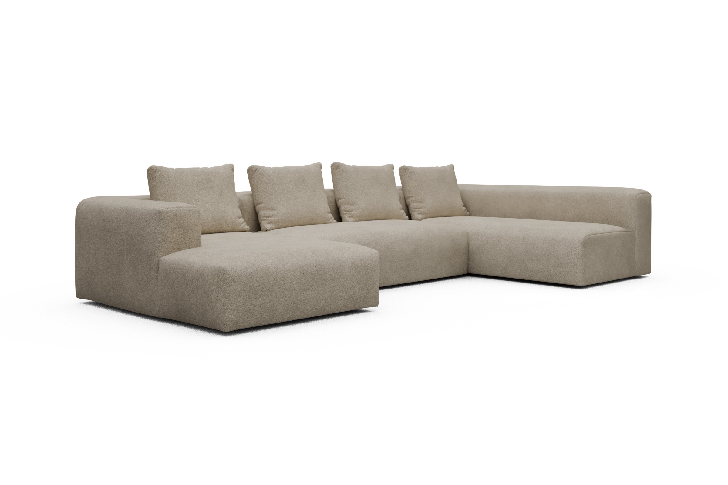 Wohnlandschaft Fred Chaiselongue links mit 2-Sitzer und lange Armlehne rechts Boucle-Belge