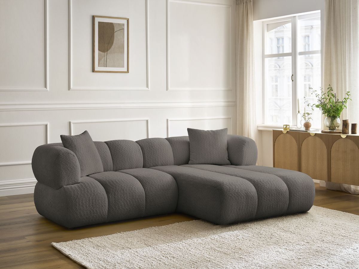 Bobochic Pamira Ecksofa Bouclé-Stoff Braun Ecke rechts