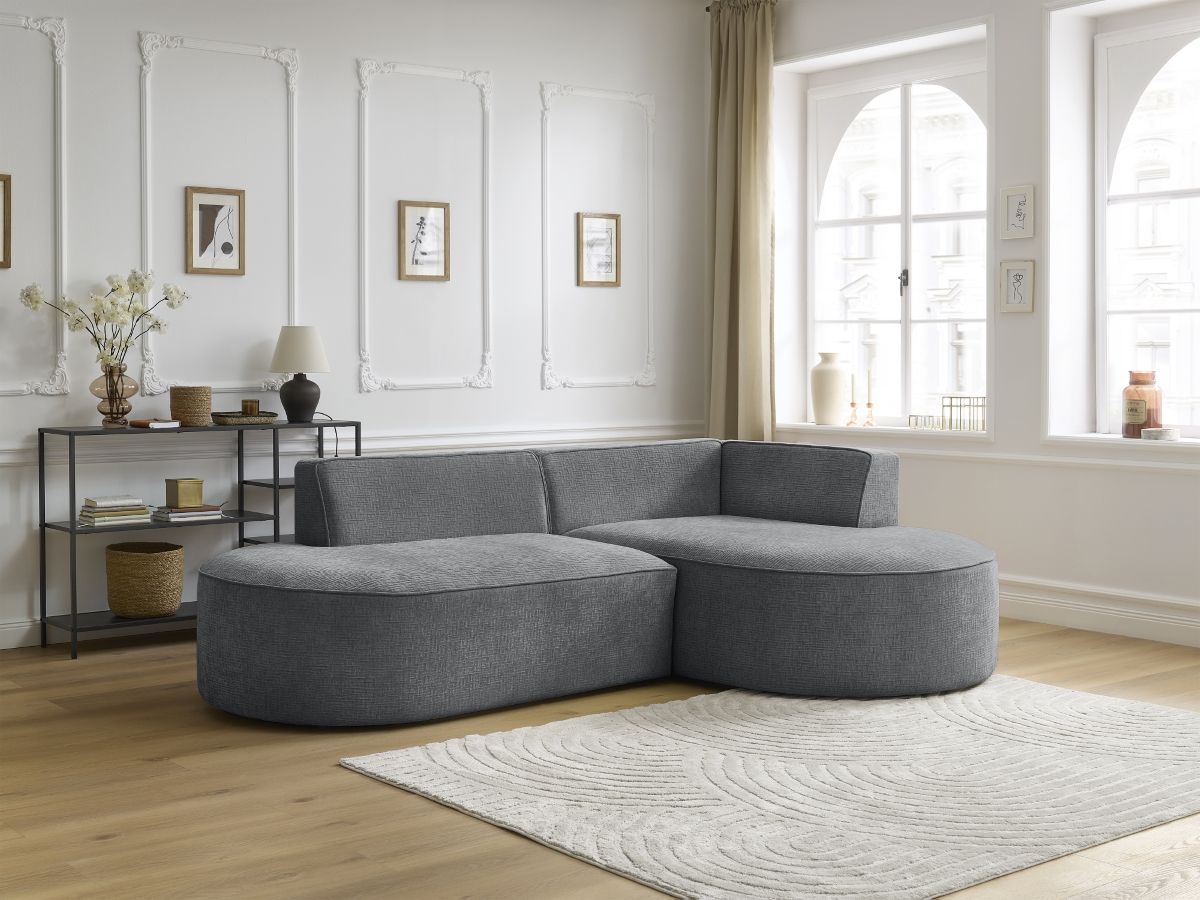 Bobochic Rousseau Ecksofa Strukturstoff Dunkelgrau Ecke rechts