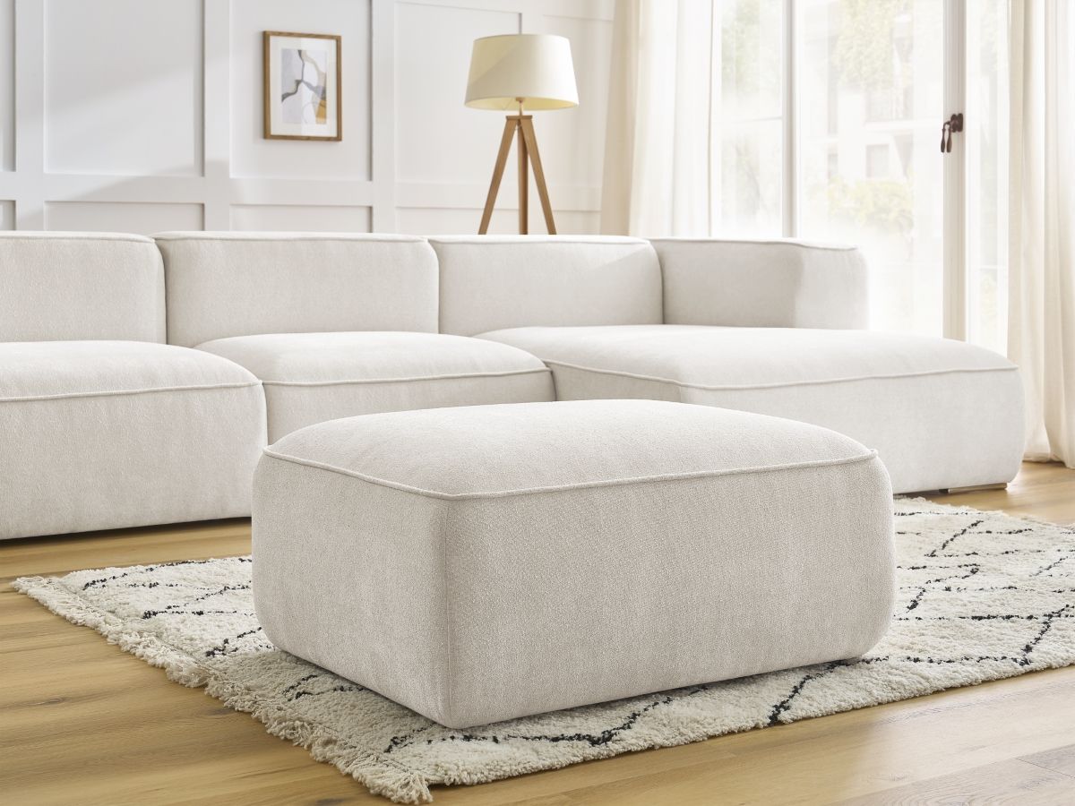 Bobochic Zephyr Ecksofa mit Pouf 349 × 165 cm Strukturstoff Weiß Ecke rechts