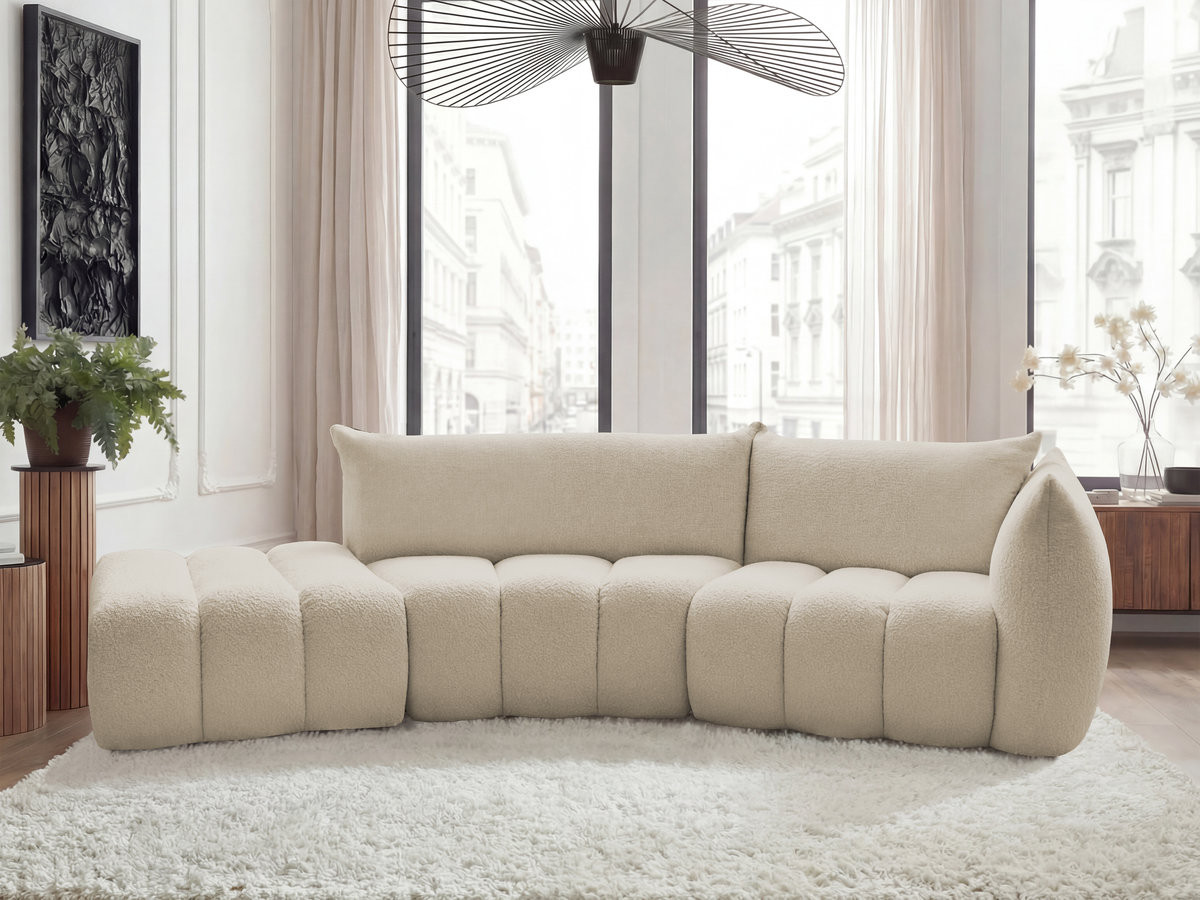 Bobochic Azra Ecksofa 325 × 112 cm Bouclé-Stoff Beige Ecke rechts