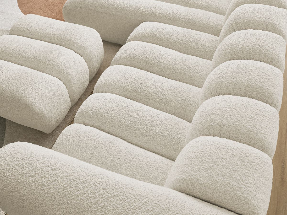 Bobochic Talia Ecksofa mit Pouf Bouclé-Stoff Beige Ecke links