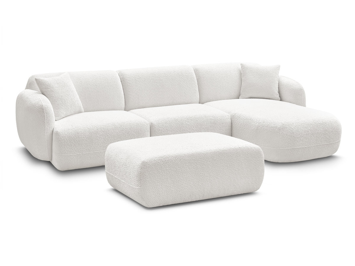 Bobochic Anda Ecksofa mit Pouf 292 × 163 cm Chenille Weiß Ecke rechts
