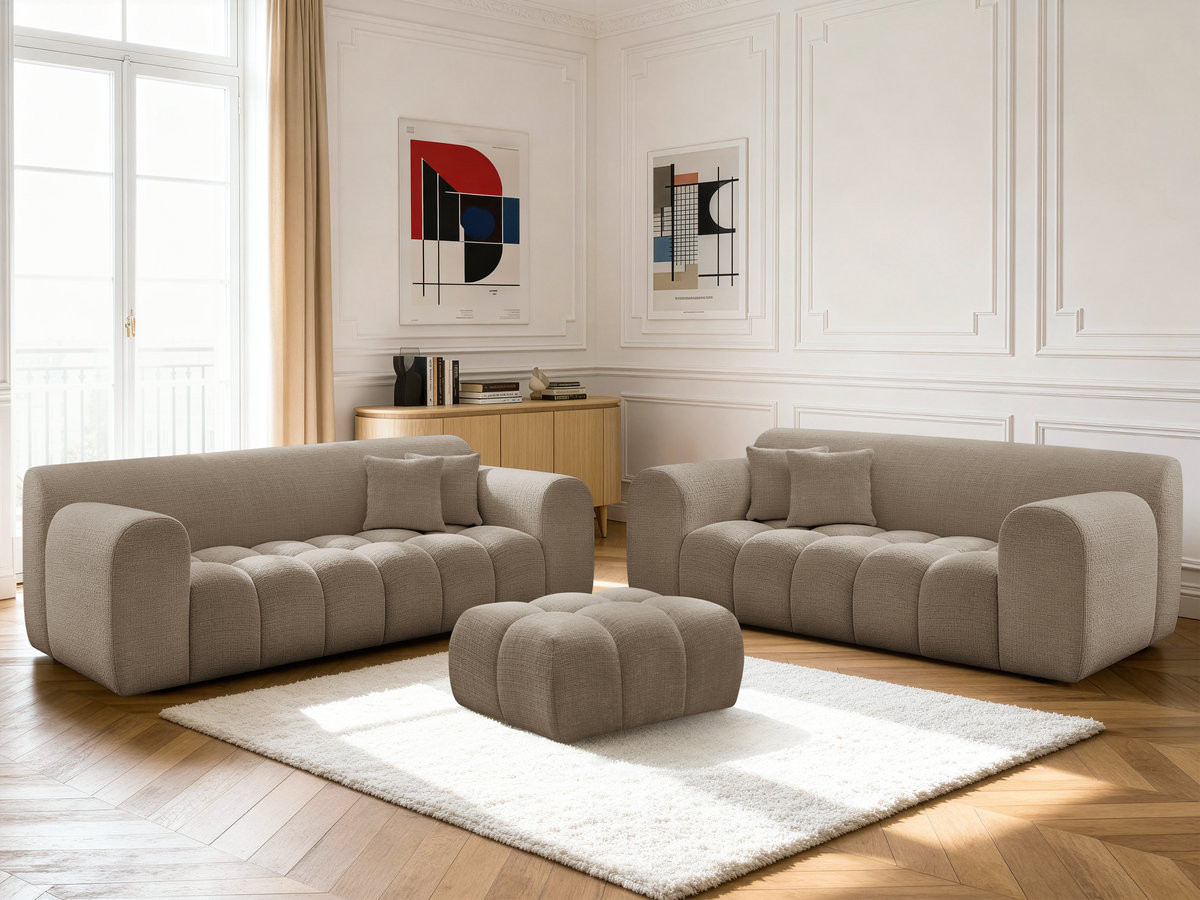 Bobochic Melisse Sofa 5-Sitzer mit Pouf Strukturstoff Taupe