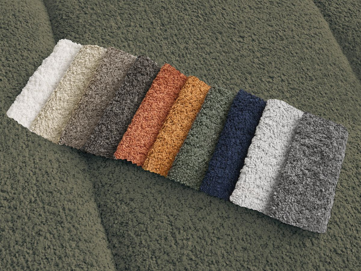 Bobochic Pamira Ecksofa mit Pouf Bouclé-Stoff Grün Ecke rechts
