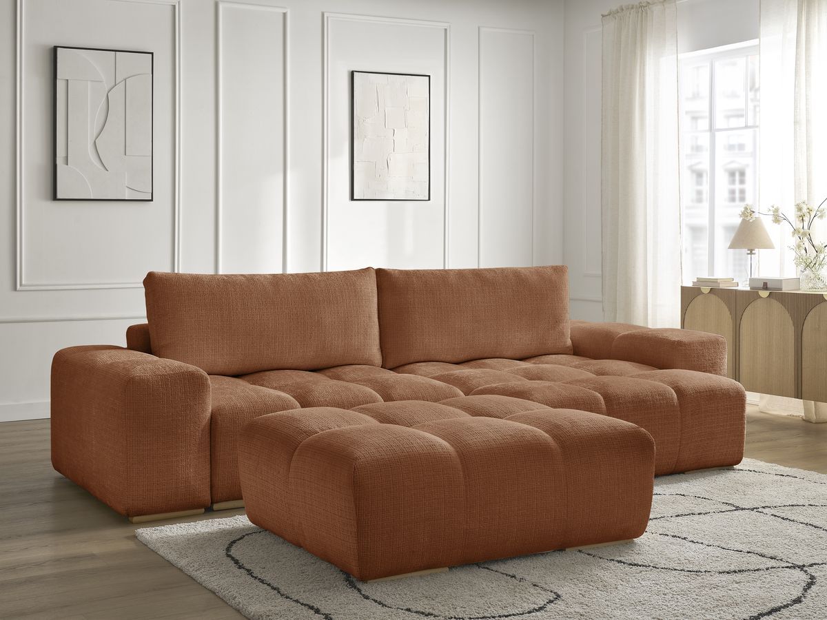 Bobochic Anakin Ecksofa mit Pouf, 2 Kissen Strukturstoff Orange