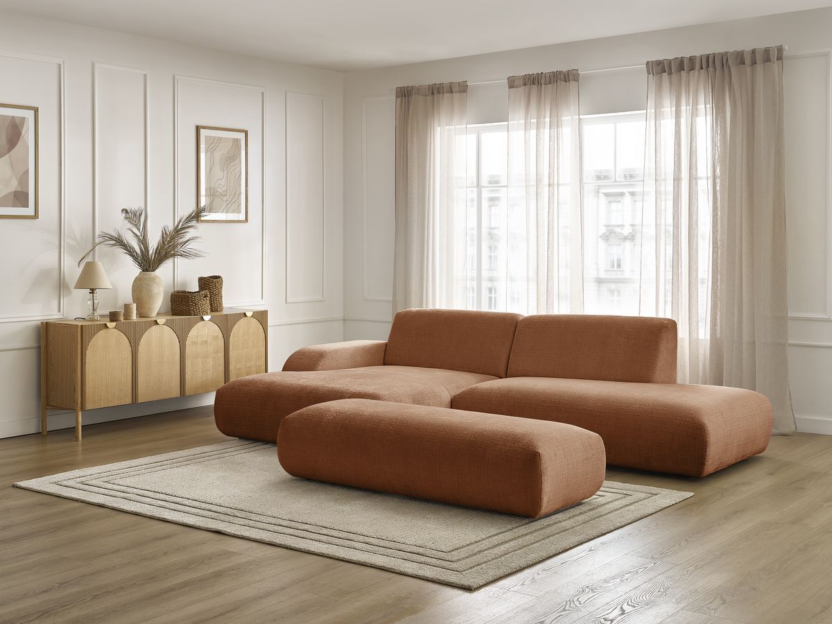 Bobochic Sirius Ecksofa mit Pouf 300 × 170 cm Strukturstoff Orange Ecke links