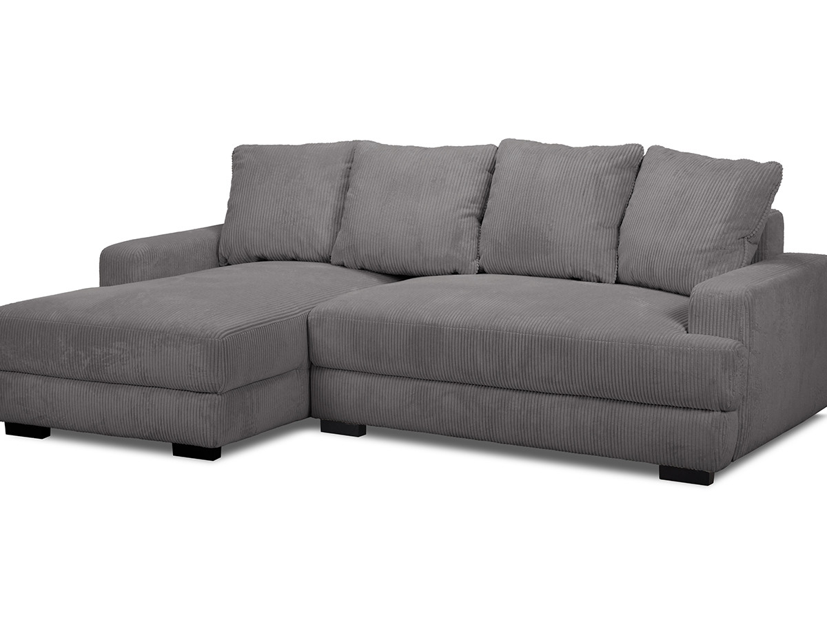 Bobochic Campi Ecksofa mit Schlaffunktion und Bettkasten Cordsamt Dunkelgrau Ecke links