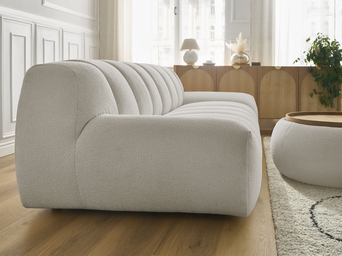 Bobochic Hayden Sofa 3-Sitzer mit Pouf 256 × 107 cm Bouclé-Stoff Taupe